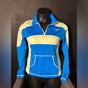 Fila Blue and Green Quarter-Zip Pullover Small